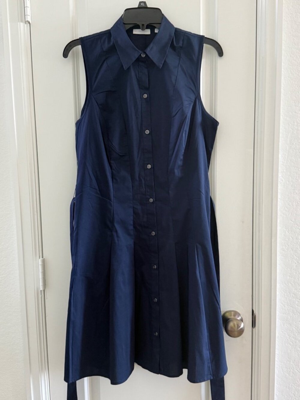 New York & Company Navy Sleeveless Button-Down Shirt Dress M Cotton Blend - Picture 2 of 7